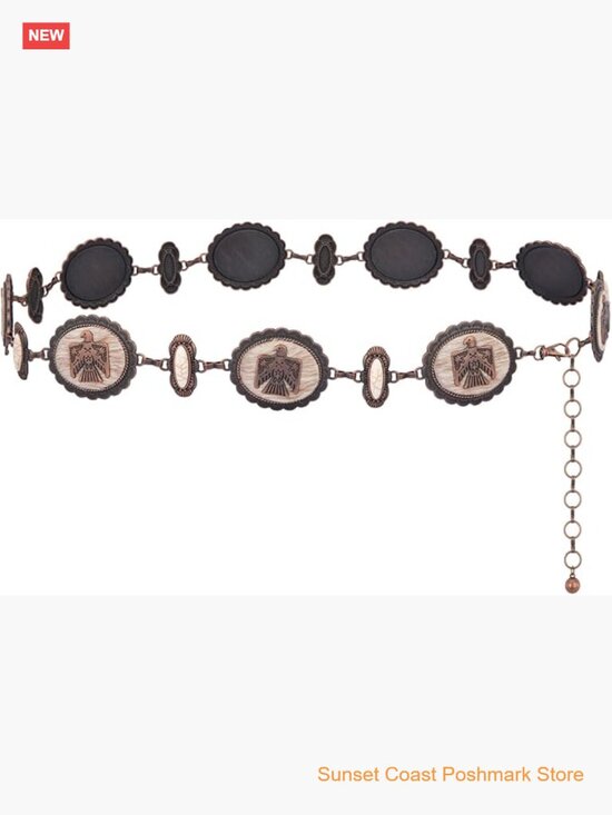 Large Western Concho Metal Chain Belt with Turquoise for Women main image 7